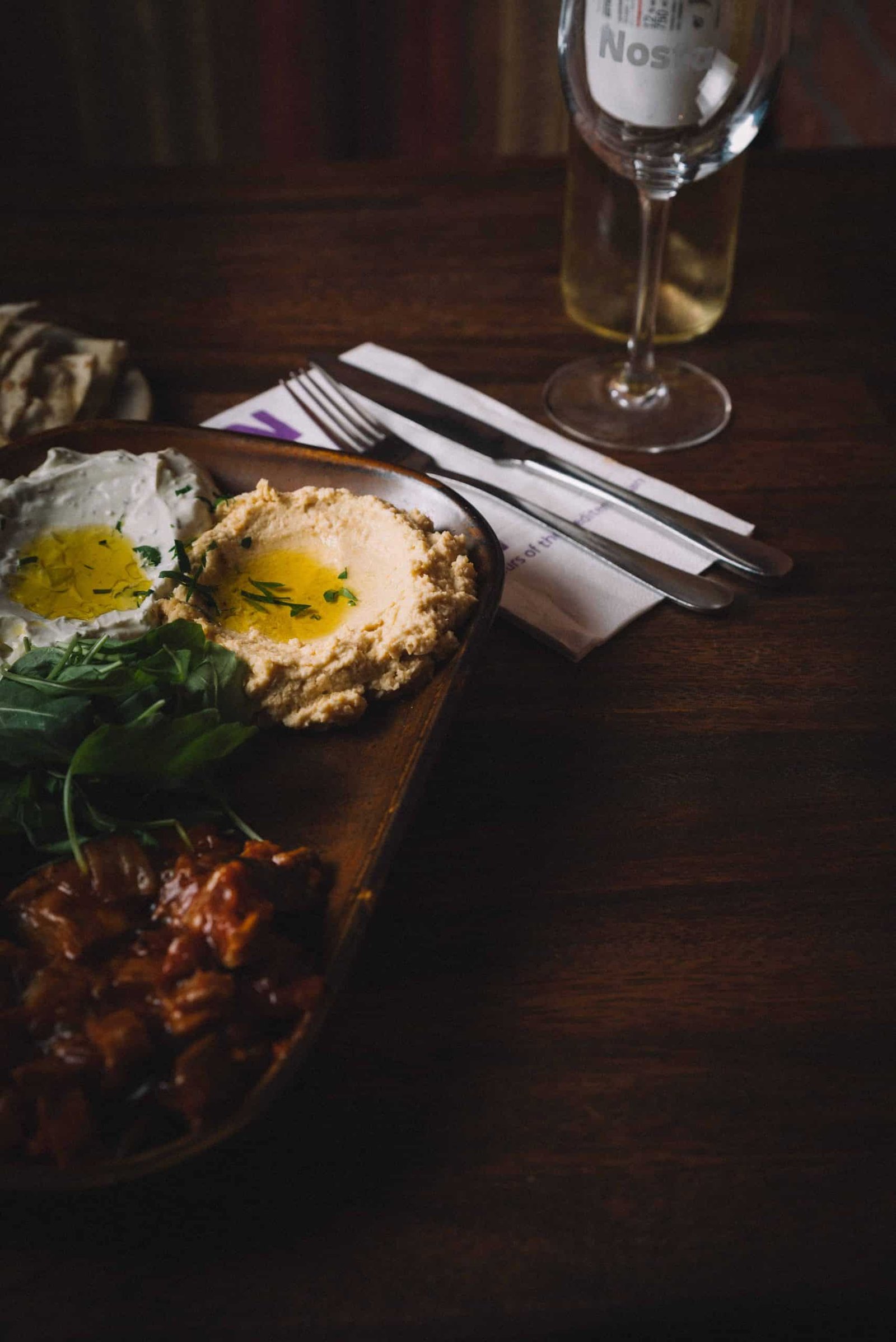 Meze plate with wine - Nosta restaurant Cork