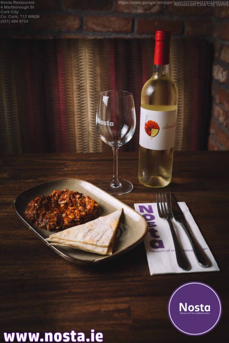 Ezme with wine - Nosta restaurant Cork City centre