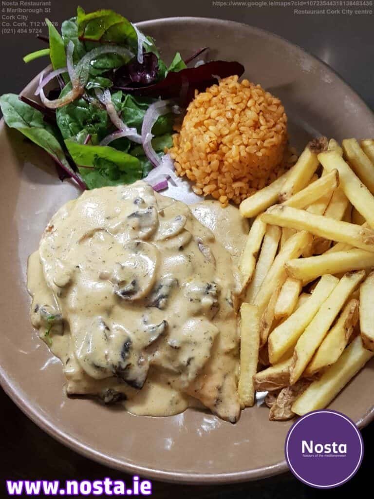 Kremali tavuk with rice and chips - Nosta restaurant Cork City centre